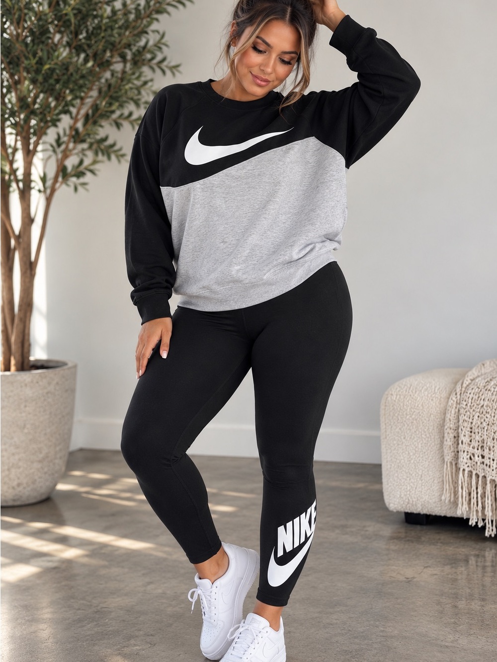 Nike  womens Xl black & Gray Sweatshirt and Leggings Set